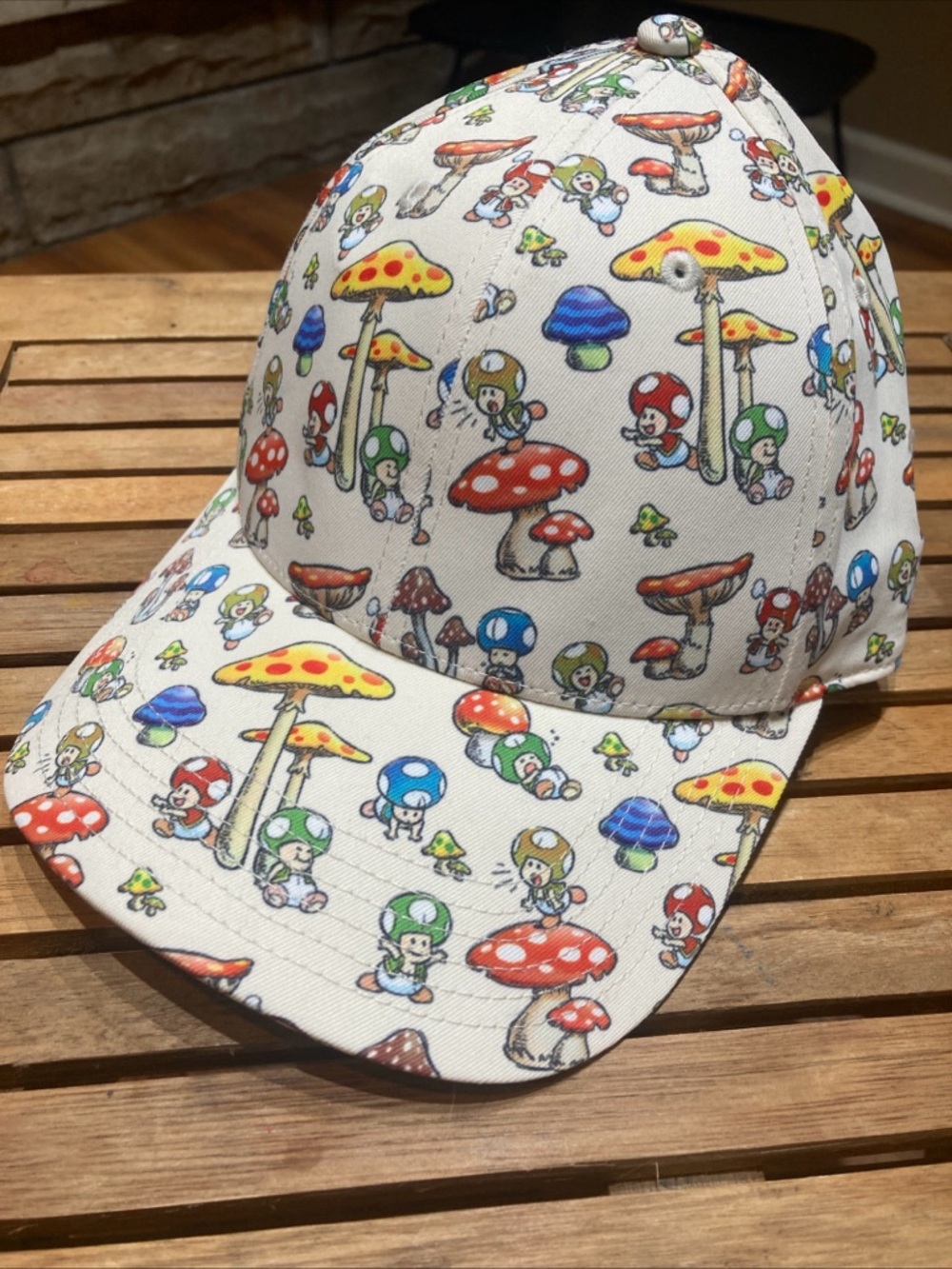 Nintendo Super Mario Cream Baseball Cap with Multicolor Mushroom Print